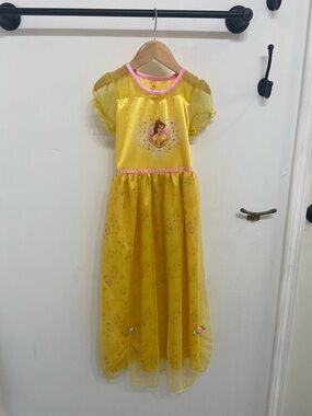 Disney Girls Belle Princess Yellow Nightgown Dress with Pink Trim
